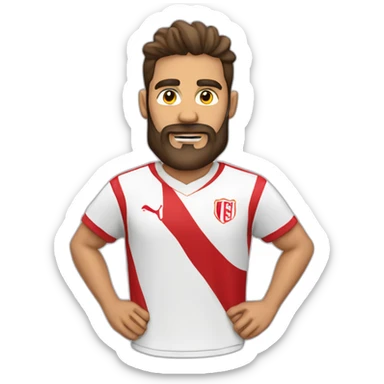jugador blanco de futbol con barba y camiseta roja disparando a porteria sticker