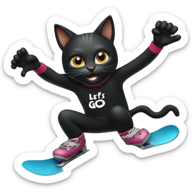Snowboarding Black cat holding a sign that says “LETS GO!!”  sticker