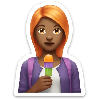 A girl with orange hair holding a purple popsicle  sticker