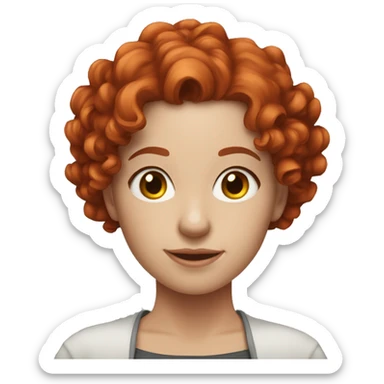 girl, 27-28 years old, with red curly hair, fair skin, waist-length, works in the event industry sticker