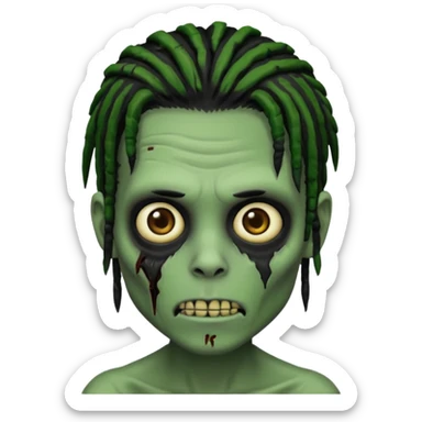 make a zombie boy emoji (headshot only) that has black dreads with green skin and some facial scars sticker