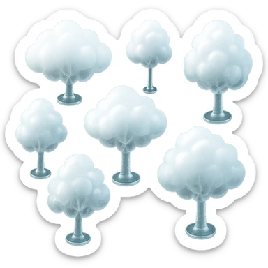tree with a crown made of very bright white fluffy convex clouds, matte glass style sticker