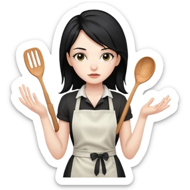 Long black haired Punk girl wearing an cooking apron  sticker