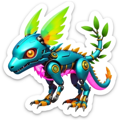 Tropical lush warm-colored modern colorful neon-colored cyber-Fakémon-Digimon-Trico-creature sticker