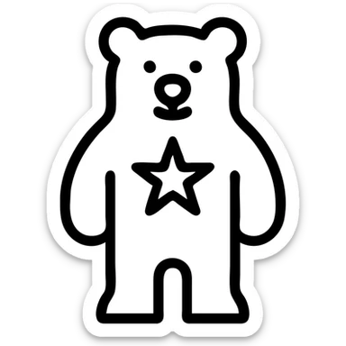 Minimalist icon of a Russian bear with a star on its chest, simple color palette, no background. sticker