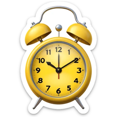 Generate a high-quality image of a generic yellow alarm clock with twin bells on top, classic shape, realistic color and shading, smooth gradient colors, no facial features, no brand marking


 sticker