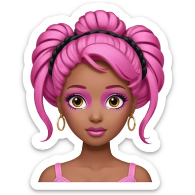 black barbie. updo hair, pink hair, perfect makeup and super pretty sticker