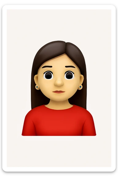 A 3D Apple-style emoji of a generic human character inspired by the uploaded image, simplified and stylized, keeping clothing, pose, and colors similar, but with a neutral and cartoon-like face (no realistic likeness). Smooth glossy finish, soft shadows, high-quality render, minimal background sticker