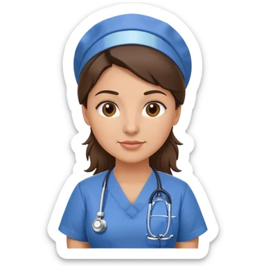 Heavy set nurse, Brunette woman in scrubs with a stethoscope sticker