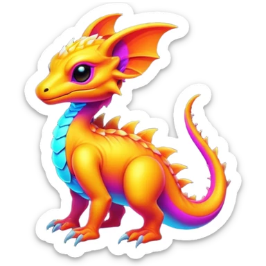 Exotic futuristic lush warm-colored neon Fakémon-Fionbri-creature sticker