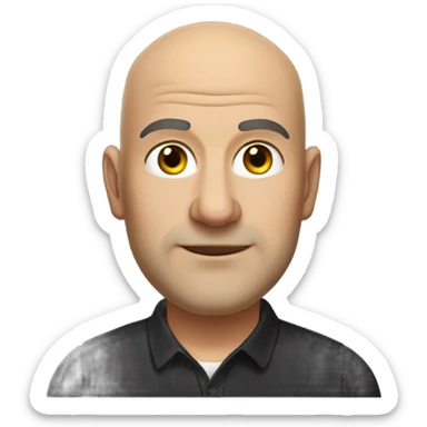 A slightly overweight middle-aged Italian man with olive-toned skin with bald hair and no facial hair. He is wearing a sleek black smart shirt, casually unbuttoned at the top. sticker