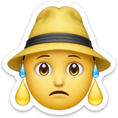 A emoji cry with a hat sticker