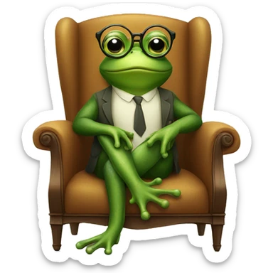 Anthropomorphic Frog wearing glasses sitting down on a chair sticker