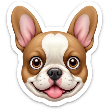 Cinematic Comical Pied French Bulldog Portrait Emoji, Head tilted with an exaggeratedly shocked, comical expression and wide, humorously expressive eyes, showcasing a distinctive pied fur of contrasting hues and a charmingly goofy face, simplified yet hilariously detailed, glowing with a sassy, playful radiance, high shine, exuding a mischievous and meme-worthy charm, styled with a soft glowing outline, capturing the essence of a Pied French Bulldog that looks ready to spark a viral laugh! sticker