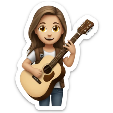 Little white girl with brown hair playing brown acoustic guitar  sticker