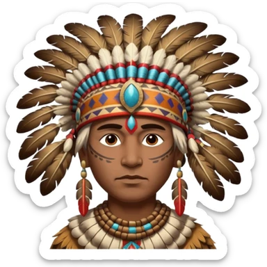 A proud chief with feathered headdress, calm powerful stance, and painted patterns on his face.
 sticker