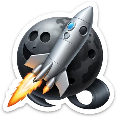 the black moon with a rocket zooming around it sticker