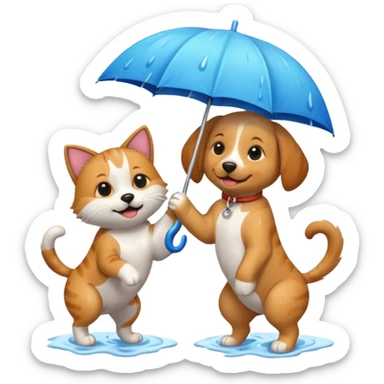 dog and cat playing in the rain sticker