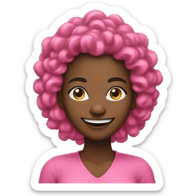 Black women with long kinky hair smiling wearing pink sticker