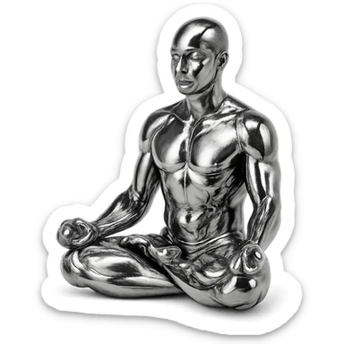 reflective chrome silhouette of a man in the lotus position, meditating sticker