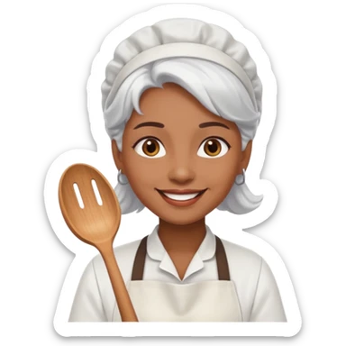 woman, brown skin, white hair, with apron sticker