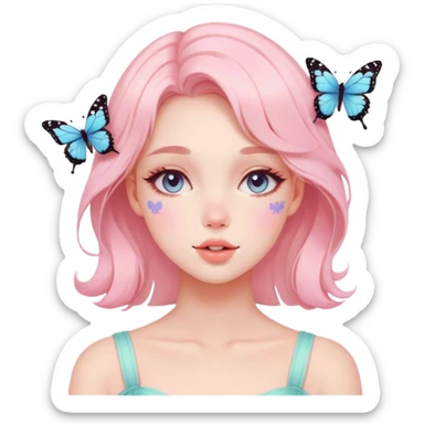 Gorgeous pastel lady with blushing face and butterflies aesthetic trending style sticker