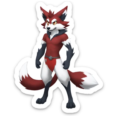 Anthro-Lycanroc-Red-White-Werewolf-Midnight-form Full Body sticker