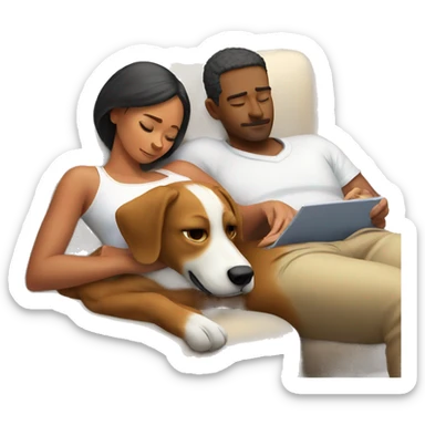 Napping couple with dog watching football  sticker