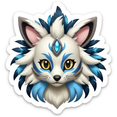 Futuristic furry fluffy floofy feathery tribal marked Genet-Absol-Kyurem-Zeraora-Primagen-fusion-creature  sticker