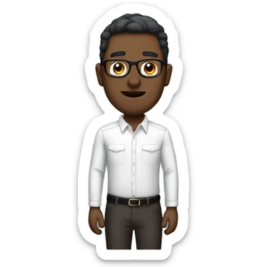 man with glacess, technology oriented, simple, not real person, black maroon hair, white face sticker