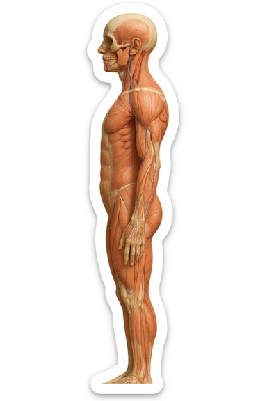 corpo umano anatomico di profilo realistico con schiena piatta, iperrealistico 4k sticker