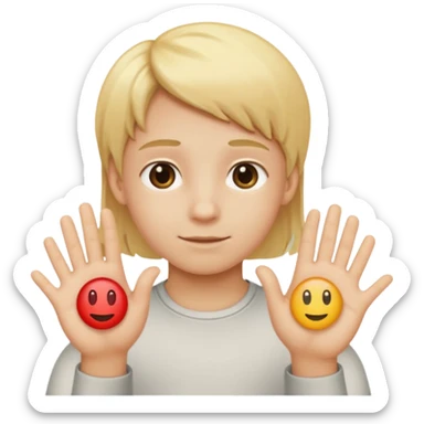 A kid with blonde icecream hair with two hands that are doing this 🫴 and flipped on the other side then have this emoji on the left hand 6️⃣ and this emoji in the other hand7️⃣ replace the ice cream with the numbers 6 and 7 sticker