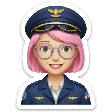 Captain Rosie – pilot with short pastel-pink bob and aviator glasses sticker