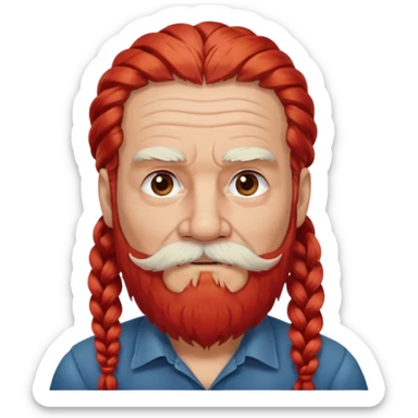 very old, white bearded and white mustached, red long haired, braided, earringed sticker