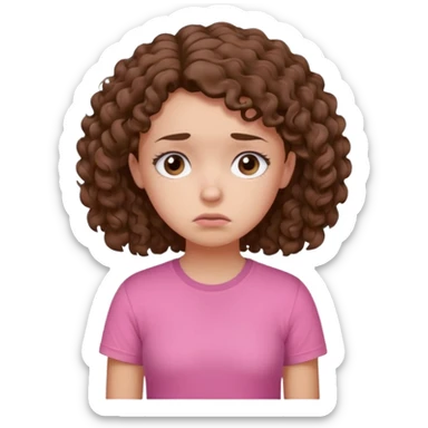 Young girl with curly hair and a pink T-shirt, looking sad and discouraged sticker