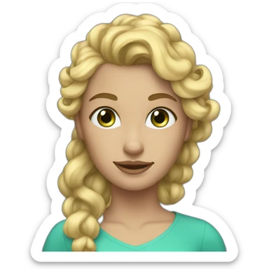 woman with blonde hair, a curly ponytail, and blue and green eyes sticker