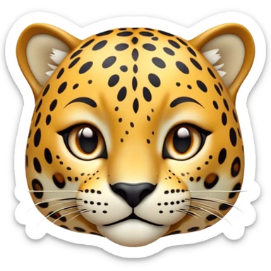 Cinematic Cute Jaguar Portrait Emoji, Head tilted playfully and inquisitively, with a smooth, agile form accented by delicate spotted patterns and round, sparkling eyes full of charm, Simplified yet irresistibly adorable features, highly detailed, glowing with a warm, inviting wild glow, high shine, affectionate and lively, stylized with a touch of whimsical feline grace, soft glowing outline, capturing the essence of a mischievous yet loving jaguar that feels like it could pounce out of the screen into your arms! sticker