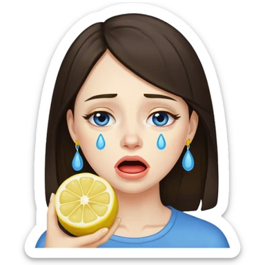 woman crying eating lemon. make tears blue color and brunette sticker