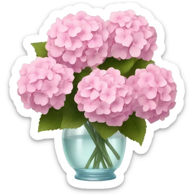 bouquet of soft pink hydrangeas in a vase sticker