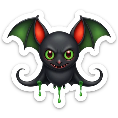 an all black bat-like creature. One cyclopian red eye in its face. no visible mouth or ears. has a long tale with a stinger that drips green poison sticker