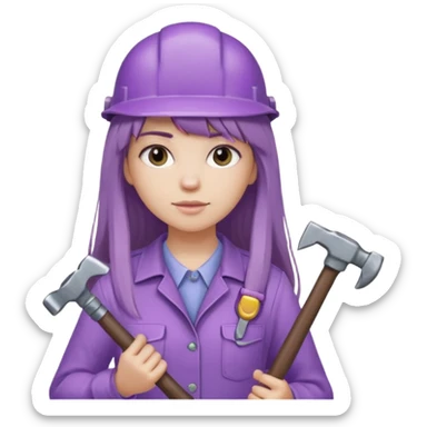 lilac girl with long hair and bangs worker and acessories with a pc worten sticker
