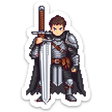 Guts from Berserk, black swordsman with massive sword, one eye, black armor, serious expression sticker