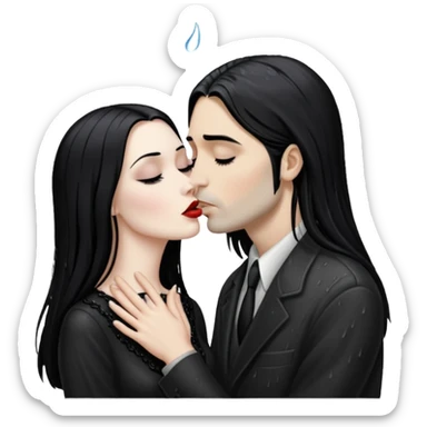 Realistic morticia addams kissing sweetly Kurt Cobain in the rain. sticker