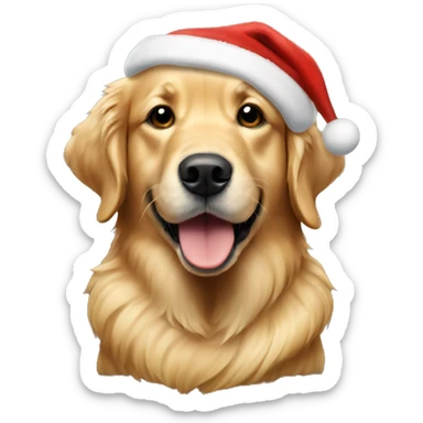 Golden retriever wearing a Christmas hat sticker