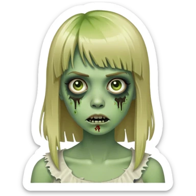 green zombie girl with dirty blonde hair and bangs sticker