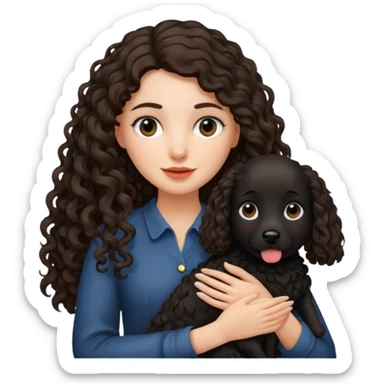 A brunette long haired a lil bit curly hair holding a black dog sticker