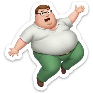 Peter Griffin from Family Guy with a very large pregnant belly, laying down on his back, sweating profusely, wearing green pants and white shirt sticker