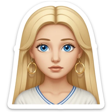 Attractive Greek woman with a wide face, baddie look, Long straight blonde hair and gold hoop earrings and blue eyes sticker