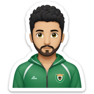 Abdul Ali : Age: Late 20s
Appearance: A strong-built South Asian man with permed hair black hair, a close shave beard, and dark brown eyes.
Outfit: Green player tracksuit  sticker
