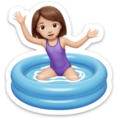 Enfant fille 2 ans cheveux brun qui saute dans sa piscine gonflable  sticker